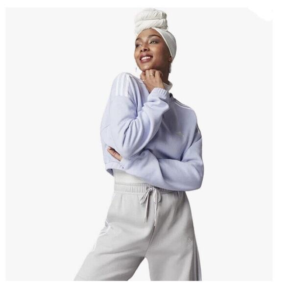 Adidas Women Hyperglam Cropped Crew Sweatshirt Violet Size S - Picture 1 of 2